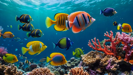 Naklejka na ściany i meble Underwater Scenery with Fish 3D Wallpaper 