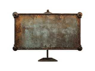 A sign with a wooden frame and a metal base. Vector illustration