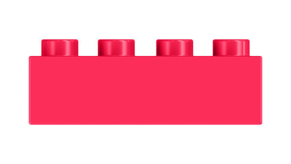 Magenta Pink Block Isolated on a White Background. Close Up View of a Plastic Children Game Brick for Constructors, Front View. High Quality 3D Rendering with a Work Path. 8K Ultra HD, 7680x4320