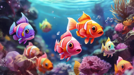 Fototapeta na wymiar Underwater Scenery with Fish 3D Wallpaper 