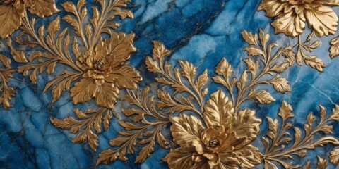 Abstract blue gold floral marble texture background