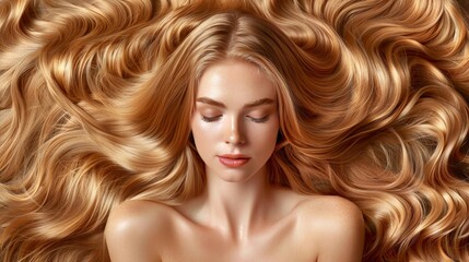 Beautiful blonde woman with long flowing hair on dark background   hair care and beauty concept
