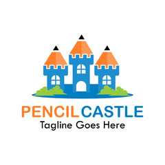 Fototapeta premium Pencil castle design logo template illustration