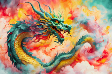 Chinese Dragon Through Luminous Ink Clouds (PNG 8208x5472)