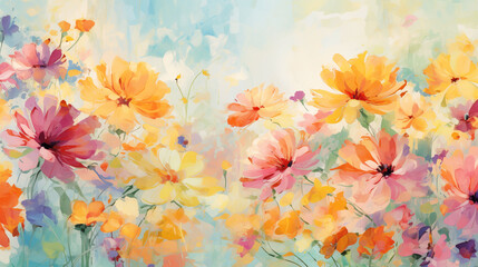 Lively watercolor background with colorful wildflowers in full bloom illustration