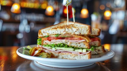 Club sandwich on white plate
