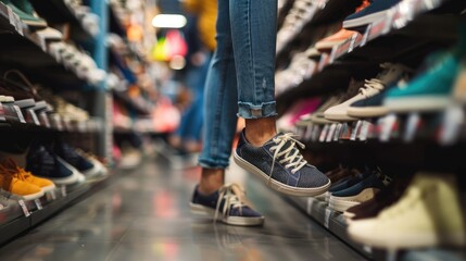 Girls are shopping for shoes - obrazy, fototapety, plakaty