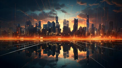 Wandaufkleber Hypnotic cityscapes at sunset technology © Cedar