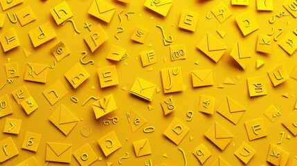 Overhead view of seamless letter pattern on yellow background - obrazy, fototapety, plakaty