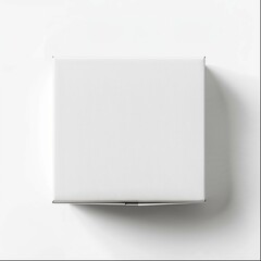 A white box mockup on the wall, top view, ultra realistic photography, minimalistic background
