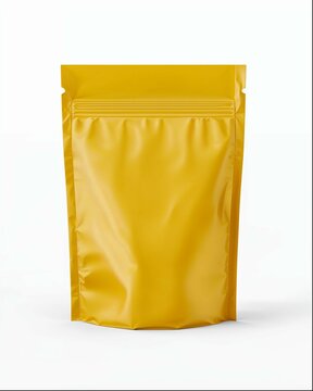 gold mylar stand up Pouch with white background, no text or logo on the packaging