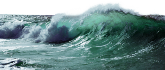 透明な背景に打ち寄せる巨大な海の波