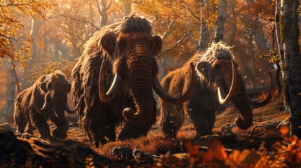 Woolly mammoth, prehistoric animal in frozen ice age landscape