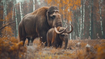 Obraz premium Woolly mammoth, prehistoric animal in frozen ice age landscape