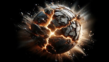 Globe Earth Day, magic energy ball with crack , debtis and dust. Magic element for witch, wizard, magician