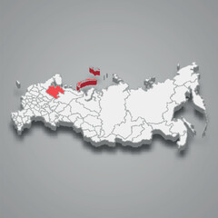 Arkhangelsk region location within Russia 3d map
