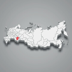 Bashkortostan region location within Russia 3d map