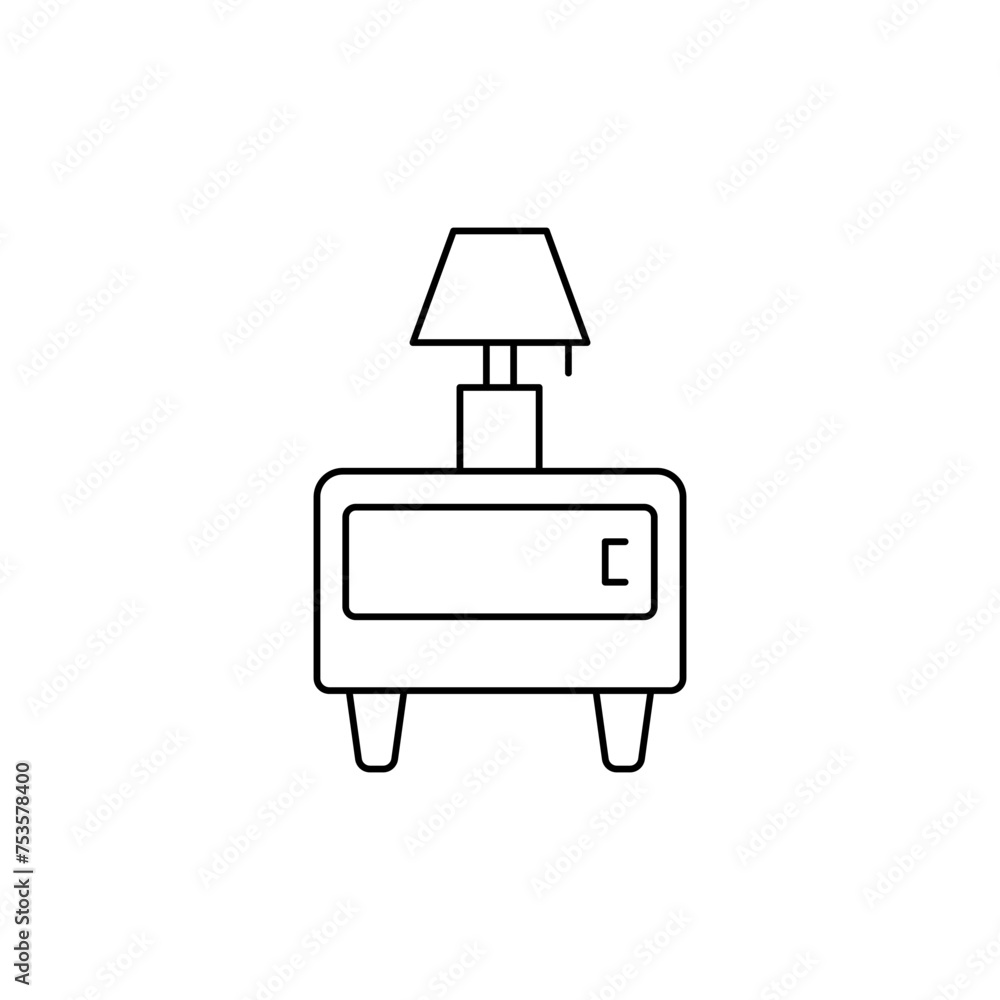 Poster nightstand with lamp vector set. bedside table linear icon. outline of the bedside table. simple hom