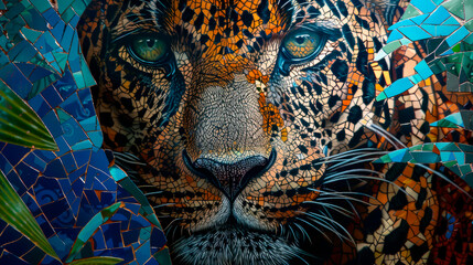 Abstract portrait of proud  leopard staring at camera