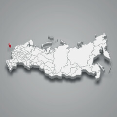Kaliningrad region location within Russia 3d map