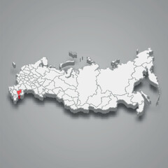 Kalmykia region location within Russia 3d map