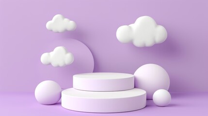 Pastel purple cloud background 3d product display podium stand in dreamy studio scene render