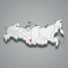 Kemerovo region location within Russia 3d map