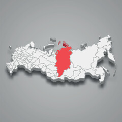 Fototapeta premium Krasnoyarsk region location within Russia 3d map