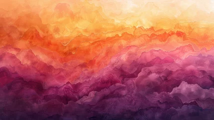 Fotobehang Sunset Sky Watercolor, Vibrant Texture Wallpaper © Nattanon