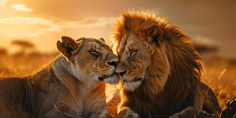 a couple of lions showing unity and love © Riverland Studio