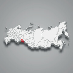 Kurgan region location within Russia 3d map