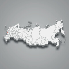 Kursk region location within Russia 3d map
