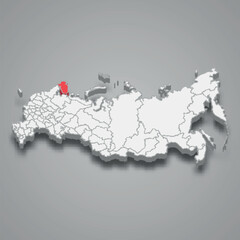 Murmansk region location within Russia 3d map