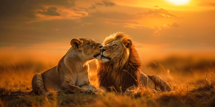 a couple of lions showing unity and love