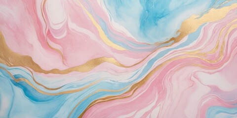 Abstract watercolor paint background illustration Soft pastel pink blue colour and golden lines, with liquid fluid marbled paper texture banner texture