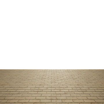 Concept conceptual vintage beige background of bare brick texture floor and a white wall as a retro pattern layout. 3d illustration metaphor for construction, architecture, urban and interior design