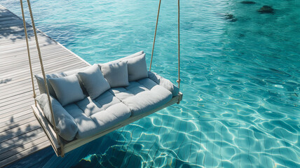 Luxurious lounge swing chairs with beautiful sea views