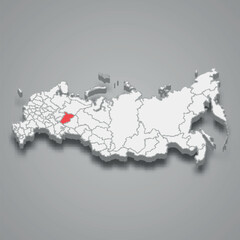 Perm region location within Russia 3d map