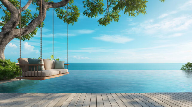 Luxurious lounge swing chairs with beautiful sea views