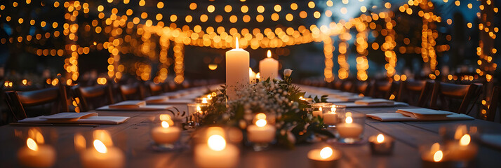 Elegant outdoor wedding lighting decorations for spring and summer weddings. - obrazy, fototapety, plakaty