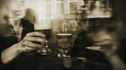 Menschen in einem Pub beim Bier trinken, Konzept abstrakte Darstellung Bier - obrazy, fototapety, plakaty