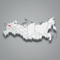 Obraz premium Tver region location within Russia 3d map