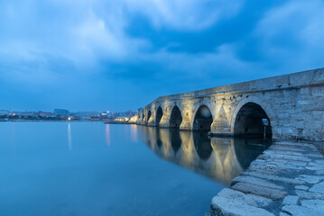 Fototapeta na wymiar istanbul architect sinan bridge historical stone structure in the lake