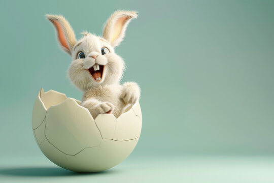 Cute Easter bunny in an Easter egg. Generative ai 