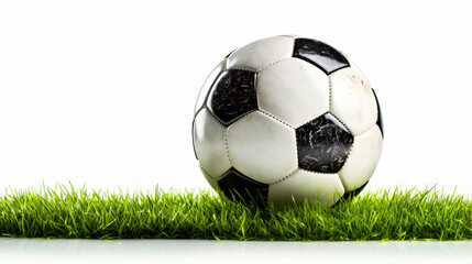 Fototapeta premium soccer ball in green grass blades of grass 3d-illustration