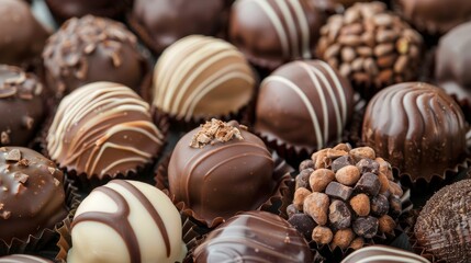 Sweet background filled with an assortment of chocolate pralines and chocolate bars. World chocolate day concept. Generative ai