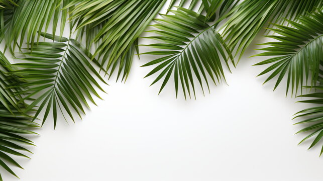 Palm tree leaves isolated on white background with copy space, green leaves background