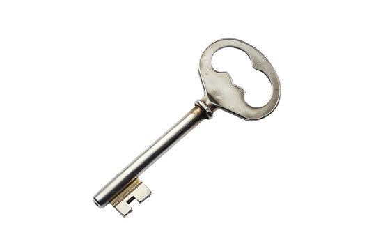 A silver metal key isolated on white background