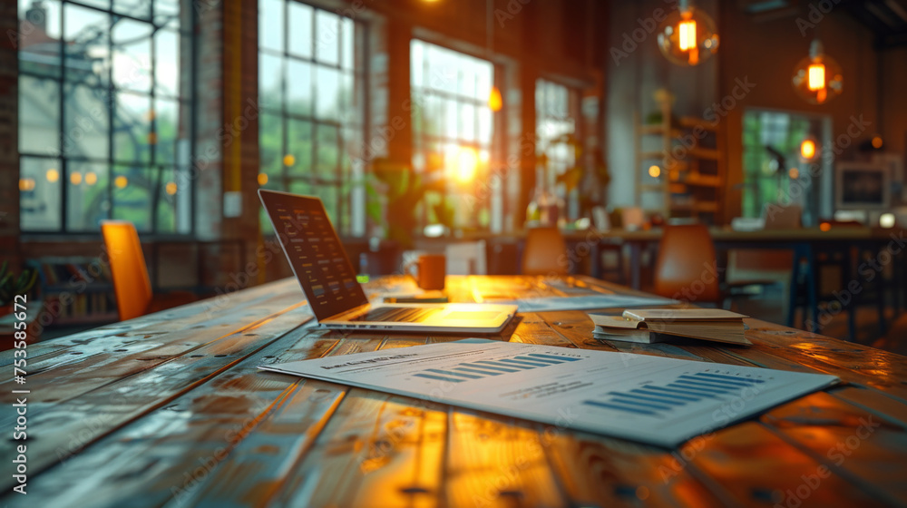 Aufkleber business documents on office table with smart phone and digital tablet and graph financial with soci