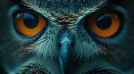 black owl, with red eyes close-up